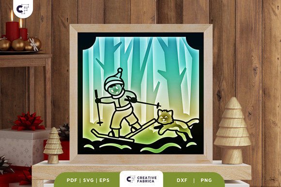 Boy with a Cat in Winter Forest 3D SVG for Christmas