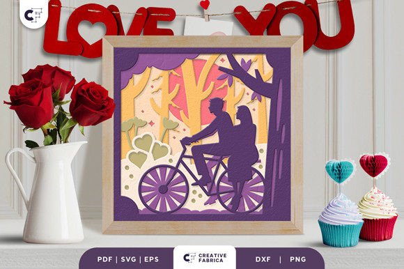 Couple Riding a Bike 3D Shadow Box: 3D SVG for Holidays