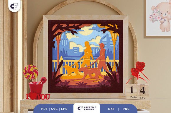 Couple Walking a Dog 3D SVG for Holidays