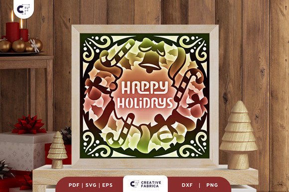 Happy Holidays Wreath 3D SVG for Christmas Content