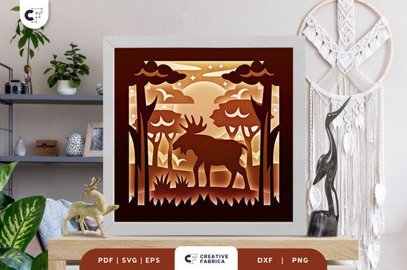 Moose Sunset 3D SVG: A Rustic Animals Design